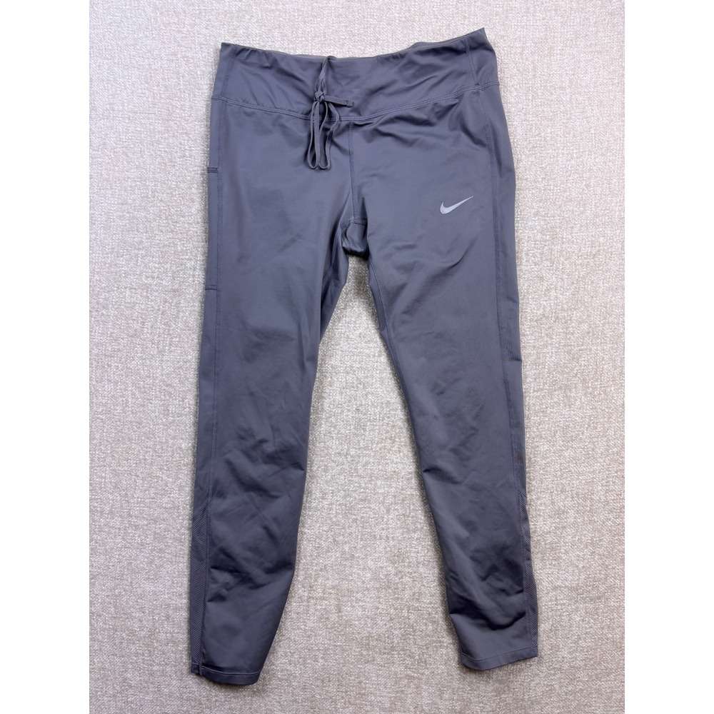 Nike Dri-FIT Womens Gray Mesh Panel Running Leggings Pockets Size L